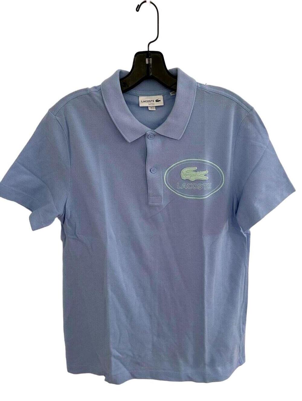 Lacoste Slim Fit Light Blue  100% Piqué Cotton Big Embroided Logo Polo Shirt - M